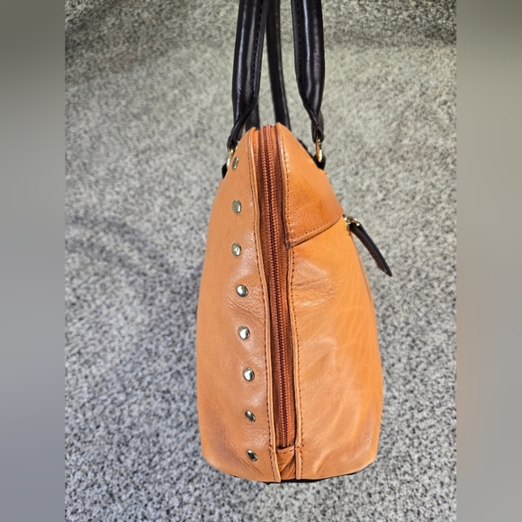 Tignanello Leather Mojave Dome Shoppers Handbag w/ Gold Stud Detail Terracotta - Picture 6 of 16